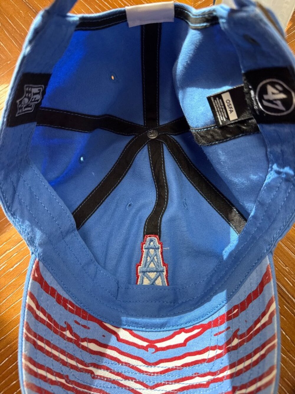 Houston Oilers Adjustable Blue Baseball Cap By 47 With Red & White Stripe Brim D - Picture 5 of 5